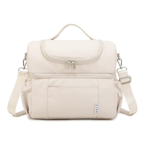 NOL Natural Organic Lifestyle Adult Lunch Box Insulated Lunch Bag Large Dual Compartment Lunch Bag Coolers Lightweight Nylon Waterproof Lunch Box for Work, Picnic, Travel, Outdoors, Cream - color: Cream