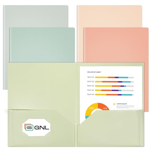 GNL Plastic Folders with Pockets, Pack of 5, Muted Pastel Colors, Heavy Duty 2 Pocket File Folders Letter Size, Pocket Folders for School, Home, and Office - color: Vintage Colors, style: 5-Pack