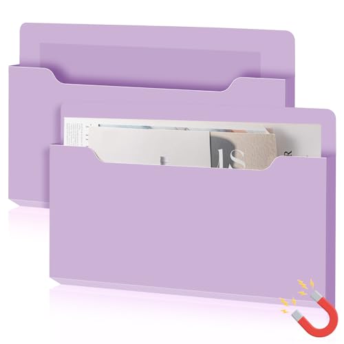 Feifeiya 2 Pcs Magnetic File Folder Wall Hanging Holder Large Pocket Paper Magazine Mail Organizer for Refrigerator Classroom Locker Whiteboard(Horizontal,Purple,13.8 x 8.3 Inches) - color: Purple, size: 13.8 x 8.3 Inches, style: Horizontal