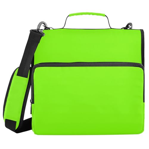 1.5-Inch 3-Rings Zip Up Binder with Shoulder Strap Includes Zip Pocket Document Binder Organizer for School Fluorescent Green - color: Fluorescent Green