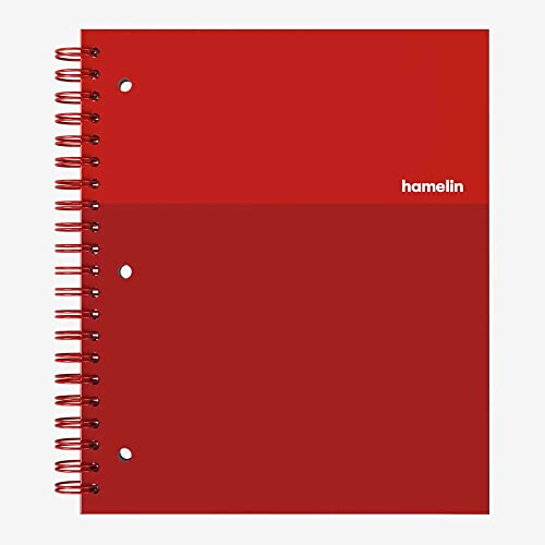 Hamelin, Spiral Notebook, 8.5x11in, College Ruled, Hardcover, 90shts/180 Pages, 3 Subject Notebook, RUBY Red - color: RUBY Red