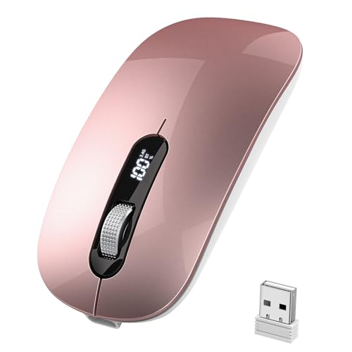 Wireless Bluetooth Mouse, Bluetooth 5.0/4.0 & 2.4G Tri-Mode, Type-C Rechargeable with LED Screen Display, Ergonomic Silent Click for Laptop/PC/Tablet, Multi-Device & Office Use (Rose Gold) - color: Rose Gold