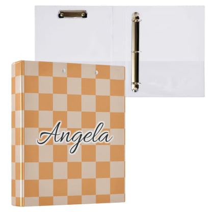 Custom 3 Ring Binder 1.5 Inch Round Rings Orange Checkerboard Personalized Name Binders Organizer Fashion View Binder with 2 Pockets for School Office Supplies - color: Multi13