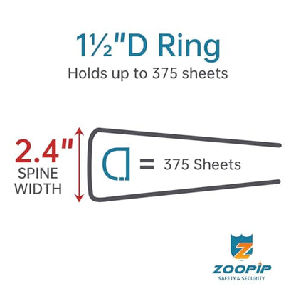 Fireproof 3 Ring Binder with Zipper, 1.5 Inch D Rings Hold up 375 Sheets of 8.5" x 11" (A4), Compatible with Clear Page Protectors, Built-in net and Pen Holder (2 Pcs, Black, 1.5") - color: Black, size: 1.5", style: 2 Pcs