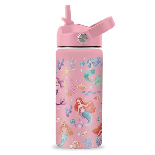 Mermaid Water Bottle, 16oz Little Mermaid Girls Stainless Steel Insulated Water Bottle with Straw Lid, Mermaids Cup Tumbler Gifts for Kids Girls - color: Little Mermaid