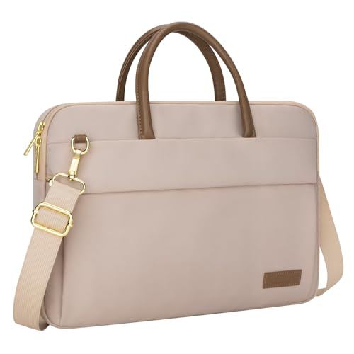 RAINYEAR 14 Inch/15.6 Inch Laptop Bag with Pockets & Handle for Women | Protective Waterproof Elegant Computer Large Capacity Shoulder Bag Case Compatible with MacBook Laptop Computer Notebook - color: Khaki, size: 13-14 Inch