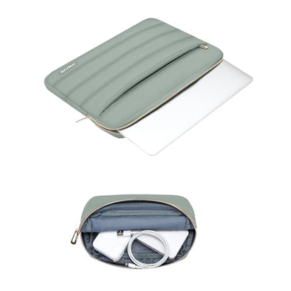 MOSISO Laptop Case 13.3 inch,13-13.3inch Puffy Laptop Sleeve,Antique Green | Compatible with MacBook Air 13.6 M5 M4 M3 M2 M1/Neo/Pro 13/14,HP Dell ASUS Lenovo,Polyester Horizontal Bag with Small Case - color: Antique Green, size: 13.3 inch