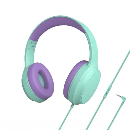 Kids Headphones Wired,Wired Headphones for Kids Over Ear with Microphone,85/94dB Volume Limiter Headphone for Kids Boys Girls Teens Children,3.5mm Wired Foldable Headphone for School/Tablet (Green) - color: Green