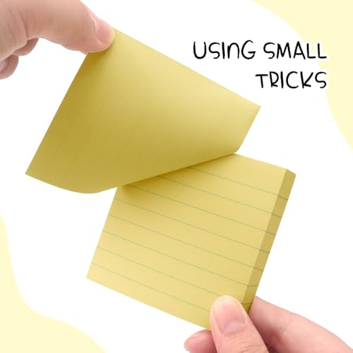 Lined Sticky Notes 3x3 in, Self-Adhesive, 4 Pads, 90 Sheets/Pad (Yellow) | Strong Self-Adhesive Backing, Sticks Firmly and Removes Cleanly - color: Yellow