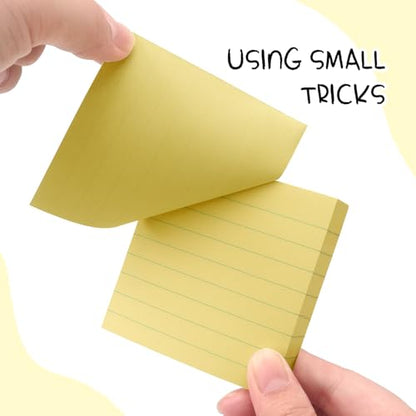 Lined Sticky Notes 3x3 in, Self-Adhesive, 4 Pads, 90 Sheets/Pad (Yellow) | Strong Self-Adhesive Backing, Sticks Firmly and Removes Cleanly - color: Yellow
