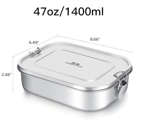 G.a HOMEFAVOR Stainless Steel Bento Lunch Box - Leak-Proof Metal Bento Box, Large Food Container with Lock Clips, Snack Container, Dishwasher Safe, 1400 ml/47 oz - size: 1400 ml - No Compartments