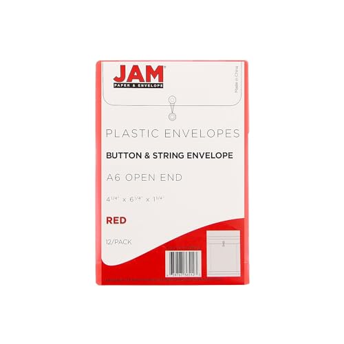 JAM PAPER Plastic Envelopes with Button & String Tie Closure - 4 1/4 x 6 1/4 - Red - 12/Pack - color: Red, size: 4 x 6