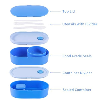 Bento Lunch Box Set -2 Stackable Adult And Women's Lunch Boxes - Including Lunch Bag, Leak Proof And Bisphenol Free A - Built-In Cutlery Set - Dishwasher Safe (Blue) - color: blue