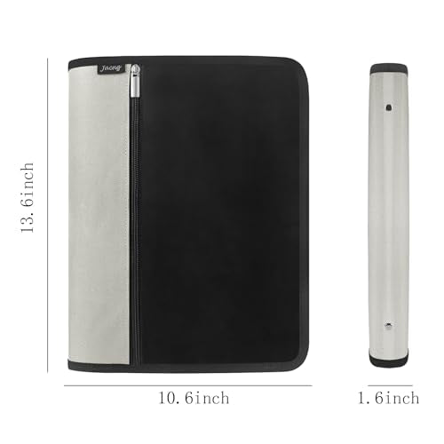 Zipper Binder 1.5 Inch Round 3-Ring Binder, Zippered Grip Pockets Storage Bag Business Office Supplies for Men Women (Grey) - color: Grey