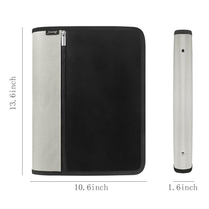 Zipper Binder 1.5 Inch Round 3-Ring Binder, Zippered Grip Pockets Storage Bag Business Office Supplies for Men Women (Grey) - color: Grey