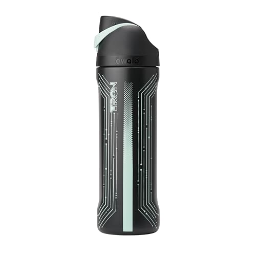 Owala TRON FreeSip Insulated Stainless Steel Glow in the Dark Water Bottle with Straw for Sports and Travel, BPA-Free, 24 oz, Black - color: Tron, size: 24 Ounces