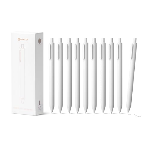 Kaco PURE White Gel Pens 0.7mm Fine Point Black Ink 10 Count, Quick Dry Smooth Writing, Aesthetic Office Supplies Refillable Retractable Low Center of Gravity - color: 0.7mm 10 PCS White