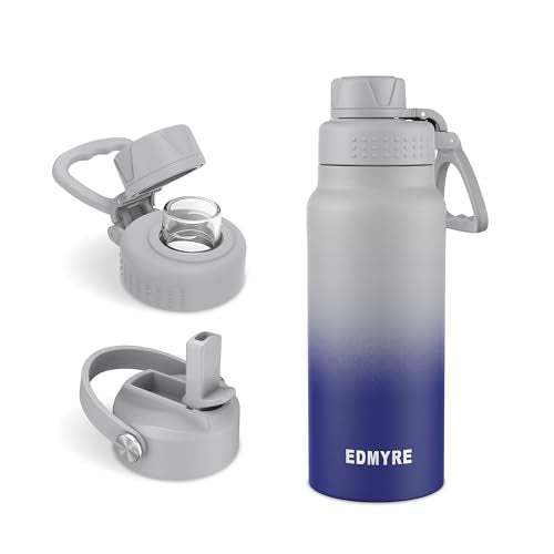 20 oz Stainless Steel Water Bottle with Straw Lid & Twist Lid, Insulated water bottle for men & women with Silicone Boot, Leakproof, Keeps Cold 24H / Hot 12H, Wide Mouth for Gym, Travel, Sports, Gym - color: Aurora Blue White, size: 20 Ounces