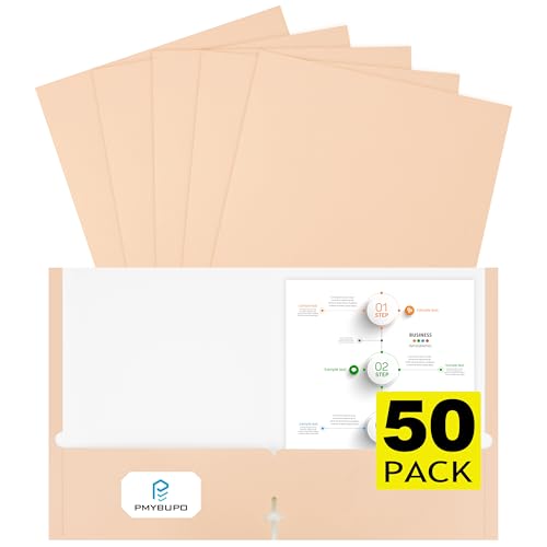 pmybupo 50-Pack Folders with Pockets,Paper Earthy Orange Two-Pocket Folders,Soft Macaron Colors,Efficiently Organize Your Study & Office Documents - color: 4030u