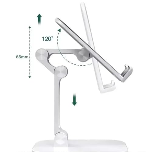 Foldable Height Adjustable Phone Tablet Stand Multi-Angle Portable Desktop Holder EVA Pad for Lazy Watching Office (White) - color: WHITE
