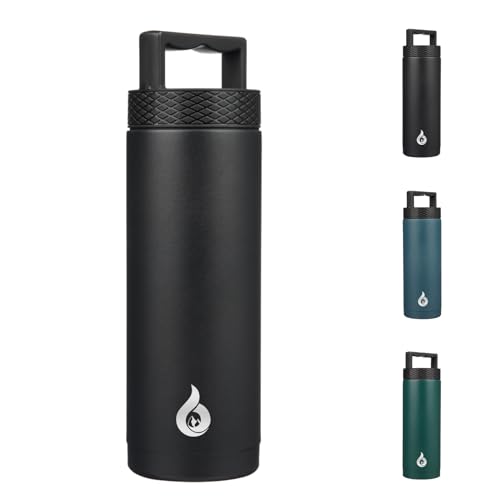 BJPKPK Insulated Water Bottles, Dishwasher Safe 18 oz Water Bottle with Handle, Leakproof BPA Free Thermal Flasks, Stainless Steel Jug for Sports, Black - color: Black, style: 18oz
