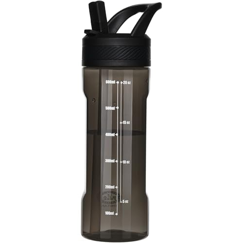 OLDLEY 20oz Kids Water Bottle with Straw, BPA-Free Tritan Water Bottle for School, Leakproof Clear Water Bottle with One Click Open, Measurement Scale, Cup Holder Friendly for Boys Girls,Black - color: A-Black
