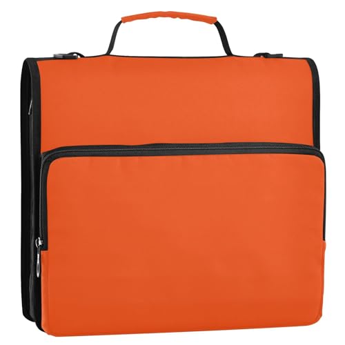Neon Orange 3 Ring Zipper Binder with Shoulder Strap & Handle 3 Inch D-Ring with Expanding File Folder, Pencil Pouch & Multiple Pocket, Binder Organizer for School Office - color: Neon Orange
