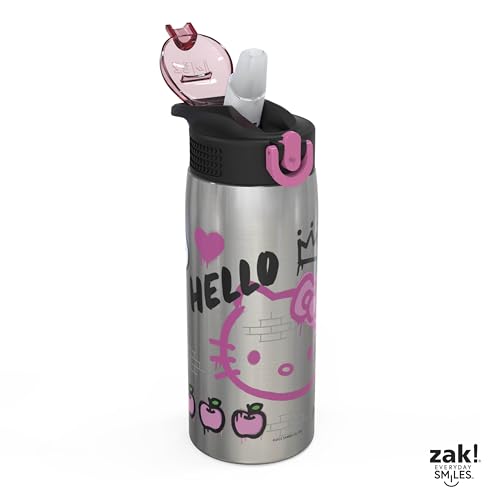 Zak Designs Sanrio Water Bottle for Travel and At Home, 19 oz Vacuum Insulated Stainless Steel with Locking Spout Cover, Built-In Carrying Loop, Leak-Proof Design (Hello Kitty) - color: Hello Kitty