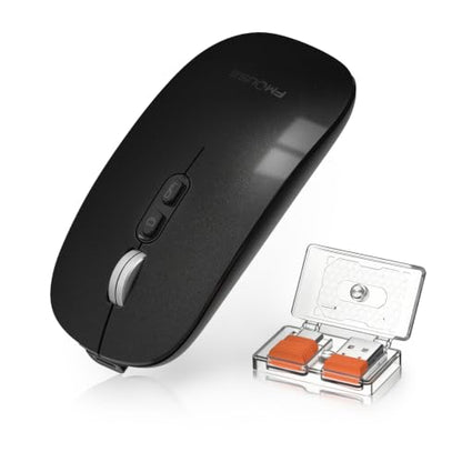 FMOUSE Slim Wireless Mouse, Tri-Mode 2.4G & Bluetooth, Rechargeable – Black | USB-A & USB-C Receiver | Silent Click | One-Key Desktop | Works with Mac, iPad & Laptops | Long-Life Battery | Portable - color: Black