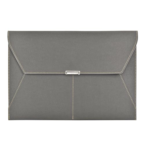 VANRA File Folder Document Holder Organizer Waterproof Portfolio Leather Folder Case with 3 Pockets, Filing Envelopes for A4 Letter Size Paper with Snap Magnetic Button Closure (Gray) - color: Gray