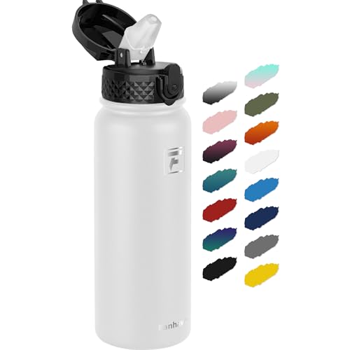 Fanhaw 20 Oz Kids Insulated Stainless Steel Water Bottle with Straw Lid, Leakproof & Anti-Dust Everyday Use Bottle for School, Women & Men, Back to School Essentials (White) - color: White, style: 20 Ounces