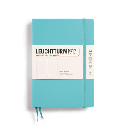 LEUCHTTURM1917 - Notebook Hardcover Medium A5-251 Numbered Pages for Writing and Journaling (Aquamarine, Plain) - color: Aquamarine, style: Plain