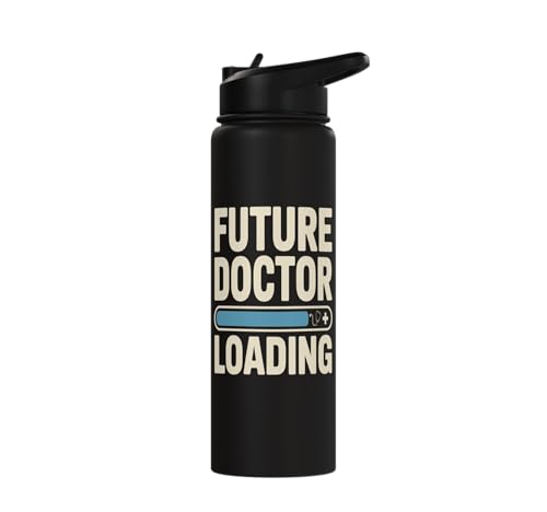 Future Doctor Loading Med Student Progress Bar Stainless Steel Insulated Water Bottle - color: Black
