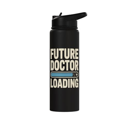 Future Doctor Loading Med Student Progress Bar Stainless Steel Insulated Water Bottle - color: Black