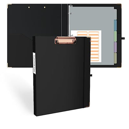Ospelelf 3 Ring Binder, 1/2 Inch, Cute Letter Size (11" x 8.5") with 5 Tab Dividers, File Folder Labels and Low Profile Clipboards, Black for School and Office - color: Black, size: 1/2in（Letter Size）