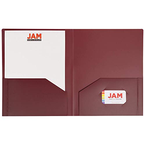JAM PAPER Heavy Duty Plastic 2 Pocket Extra Tough School Folders - Burgundy - 6/Pack - color: Burgundy, size: 6 Per Pack