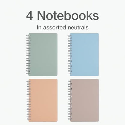 Oxford Poly Spiral Notebooks, Small 5.7 x 8.5" Book, Thick Poly Cover, White Paper, College Rule, 80 Sheets/160 Pages, Neutral Colors, 4 Pack (69721)
