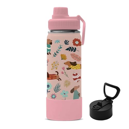 Dachshund Gifts for Women Girls, 18oz Dachshunds Water Bottle with 2 Lids (Spout and Straw Lid), Insulated Stainless Steel Wiener Dog Tumbler Cup, Puppy Lover Gift for Dackel Owner Dog Mom - color: Dachshund