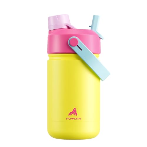 12 oz Kids Insulated Water Bottle for School: 2-in-1 Straw Spout Lid, Leakproof, BPA-Free, Keep Cold 24H, Reusable Stainless Steel Cup for Travel, Camping, Birthday Gift for Boys Girls (Lemon Pop) - color: Lemon Pop, size: 12 Ounces