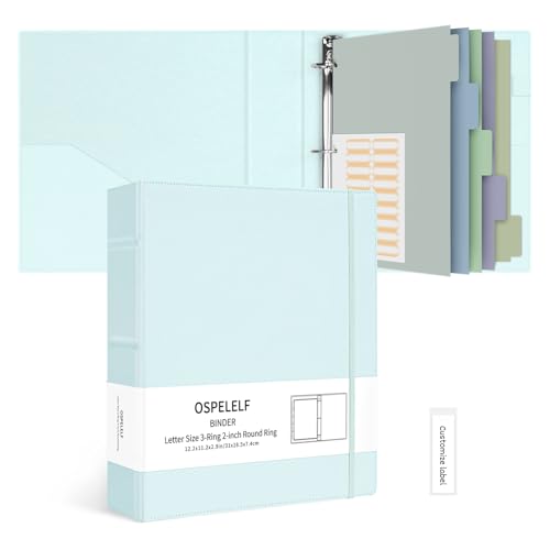 Ospelelf Vintage Hardcover 3 Ring 2 inch Leather Binder, Professional Binders Organizer Suitable for Letter Size Documents, Binder Dividers with Tabs, Blue - color: Blue, size: Letter Size - 2 Inch Ring