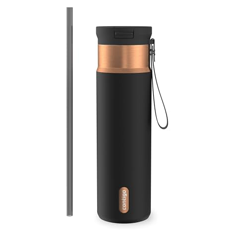 Contigo SnapSeal 709.8ml(24온스) 스테인리스 스틸 진공 단열 물병, 누출 방지 자동 닫힘 뚜껑, 휴대용 스트랩 및 재사용 가능한 빨대, BPA 프리 및 납 프리, 식기세척기 사용 가능 - color: 감초 청동, size: 24온스