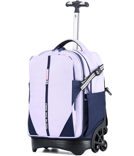 NEW TILAMI 18 Inch Expandable Rolling Backpack with 6-Wheel Stair Climbing, Waterproof Wheeled School Bag with 15.6" Laptop Sleeve for Boys Girls, Carry-on Luggage 98cm Dual-Height Handle - Purple - color: Purple