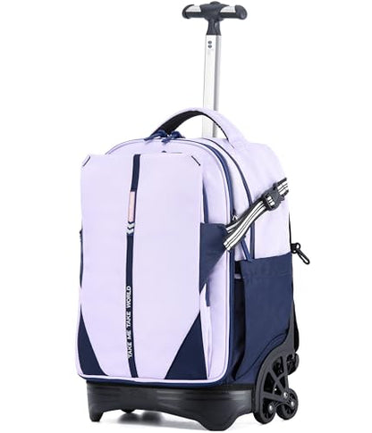NEW TILAMI 18 Inch Expandable Rolling Backpack with 6-Wheel Stair Climbing, Waterproof Wheeled School Bag with 15.6" Laptop Sleeve for Boys Girls, Carry-on Luggage 98cm Dual-Height Handle - Purple - color: Purple