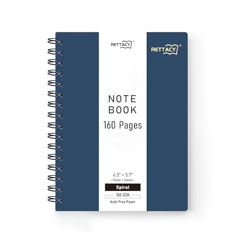 RETTACY Pocket Journal Notebook, 160 Lined Pages, A6 Mini Small Size (4.5" × 5.7"), for Work, Journaling, Writing, 100 GSM Thick Paper, Spiral-bound, Flexible Plastic Cover (Navy Blue) - color: Navy Blue, size: 4.5" x 5.7"