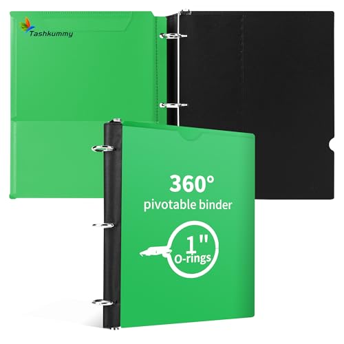360 Degree Pivotable Binder, Upgraded 3 Ring Binder 1 inch, Flexible Binders 3 Ring, Foldable Three Ring Binders- Green - color: Green, style: 1 PCS Customizable Cover
