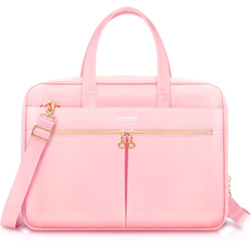 Ferkurn Laptop Bag Case Women Men Computer Bag Compatible with MacBook/HP/LG/Dell, Shoulder Strap Slim Carrying Messenger Briefcase, Pink, 17-17.3 Inch - color: Pink, size: 17-17.3 inch