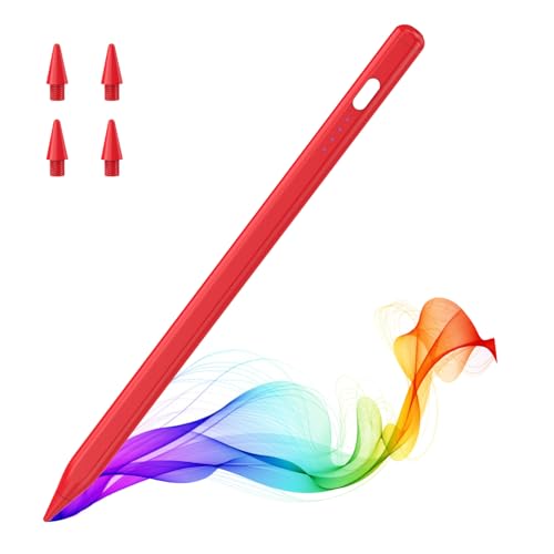 MoKo Pencil for iPad (A16) 11th 10th Gen, Stylus Pen for 2018-2025 Apple iPad 11/10/9/8/7/6/A16, Mini 7/6/5, Air M3/M2 11"/13"/5/4/3, Pro M4 13"/12.9"/11" Tilt Sensitivity, USB-C Fast Charging, Red - color: Red