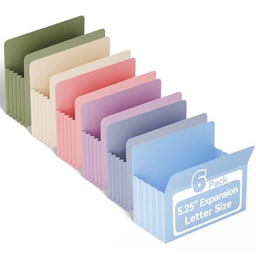 Ansook Expanding File folders,6 Pack Letter Size 5.25" Expandable Accordion File Folders,Heavy Duty File Pockets Folders for Cabinet with Straight-Cut Tab,Holds 8.5" x 11" documents & Manila Folder - size: 5.25" Expansion, style: LETTER (8.5 "x 11")