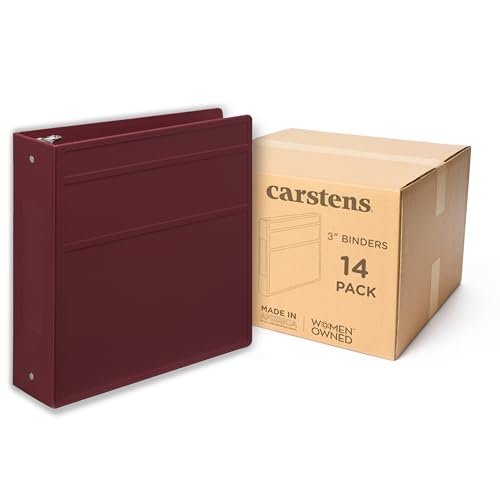 Carstens 3-Inch Heavy Duty 3-Ring Binder - Side Opening, Wine, Durable Plastic, Precision No-Gap Rings, Waterproof Cover, No Pockets, Holds 400 US Letter Sheets, BPA-Free, Made in USA (1743-3R) - color: Burgundy, size: Case of 14