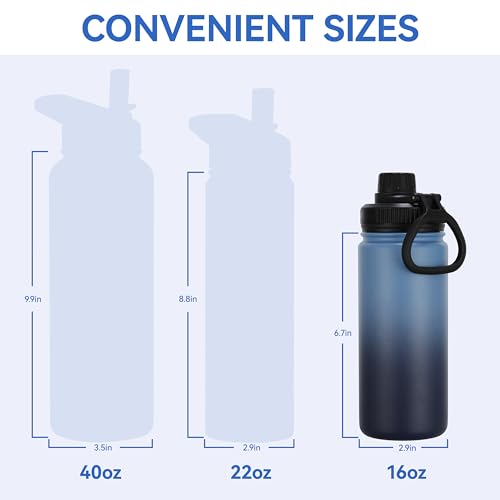 DOMICARE 16 oz Kids Water Bottle for School Stainless Steel Double Wall Vacuum Insulated Water Bottle with Straw lids & Spout Lid, Leakproof BPA Free (Blue/Navy,1) - color: Blue/Navy, size: 16 Ounces